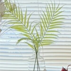 Elegant Green Faux Palm Leaves in Glass Vase